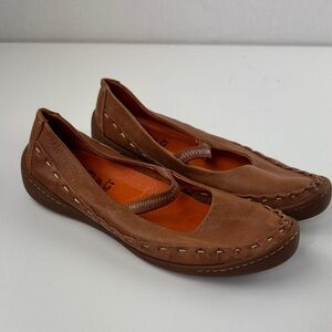 Eject Women's Tan Leather Mary Jane Flats Shoes